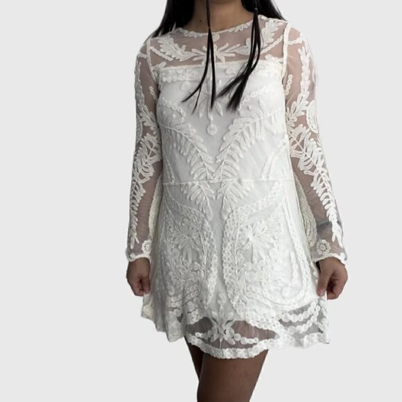 tokyo Darling Dresses & Skirts - Tokyo Darling Cream Colored Lace Dress Long Sleeve Size XS